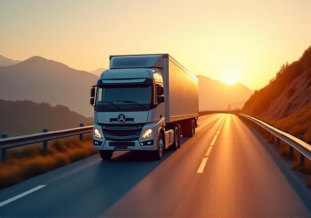 Temperature controlled refrigerated truck on highway