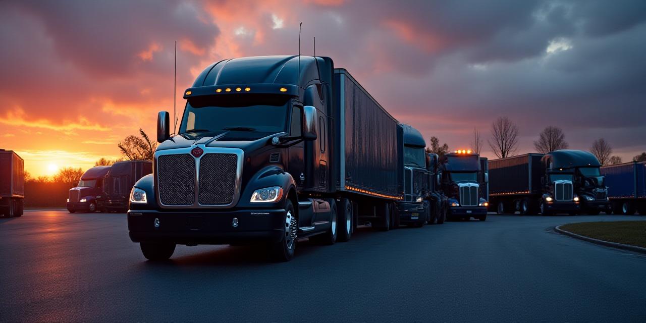 Modern logistics fleet at twilight